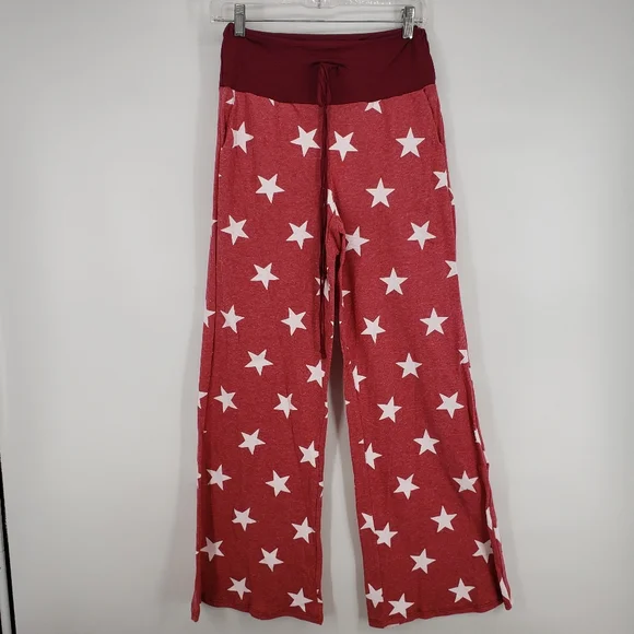 Ribbed Knit Star Print Lounge Pants Drawstring - Picture 2 of 7
